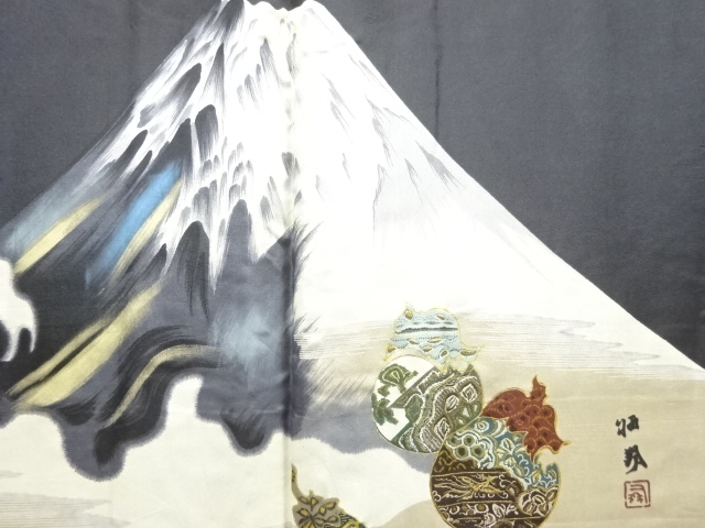 アンティーク　初夢模様肩裏紋付羽二重男物羽織